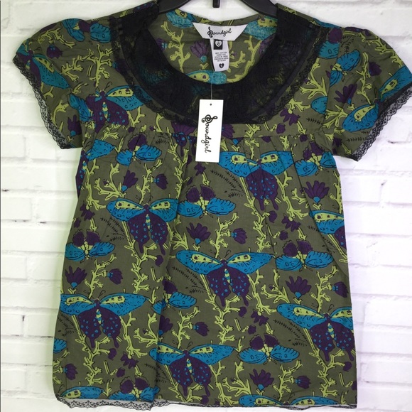 Soundgirl Moss Butterfly Juniors Blouse Top Size S - Picture 1 of 8